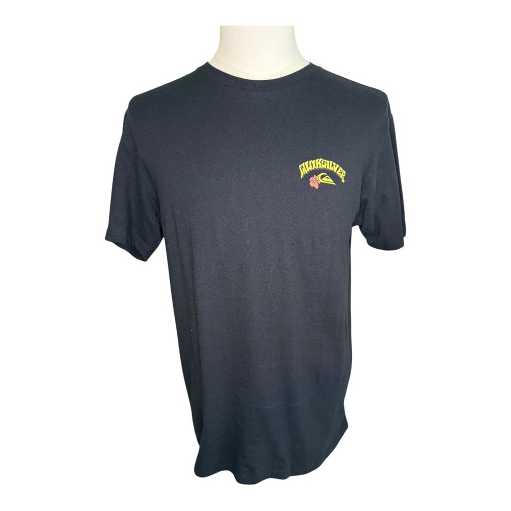 Quiksilver Graphic T-Shirt Wave Logo Print Crew Neck Tee Black‎ Size Small